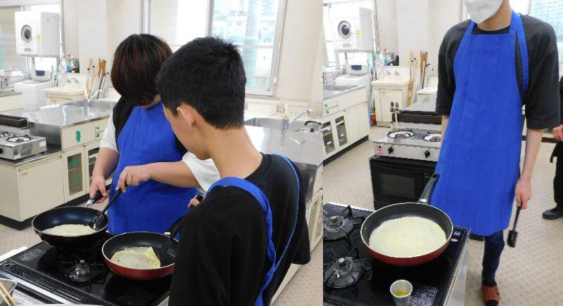 まずはクレープの生地を薄く焼くところから。